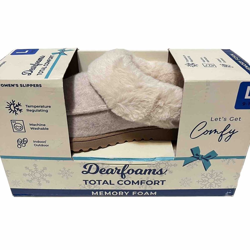 Dearfoams Ladies Total Comfort Clog Slipper Oatmeal Heather Size Large 9/10 NIB